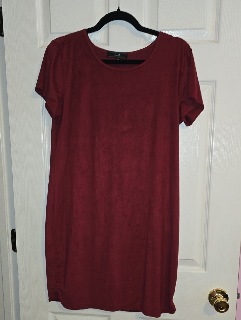 Vibe Sueded Short Sleeve Mini Dress in Burgundy